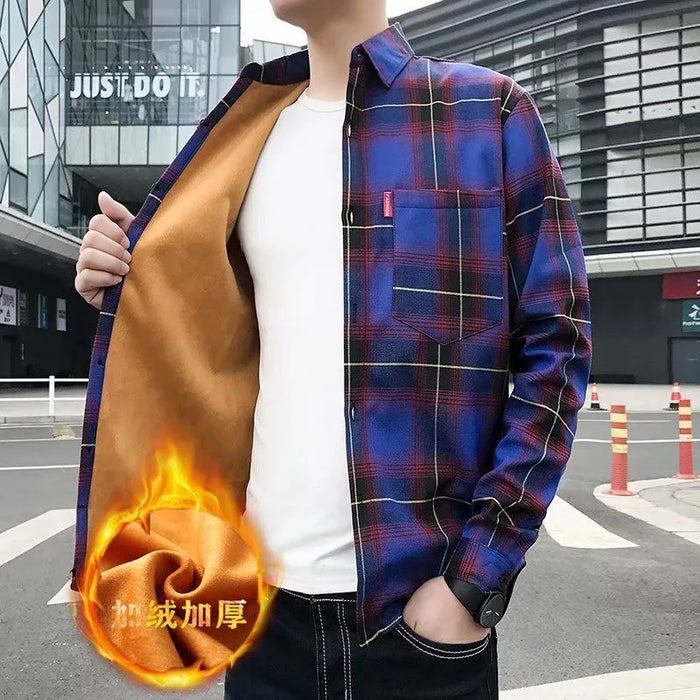 Autumn Winter New Fashion Trend Thickened Warm Plaid Shirt