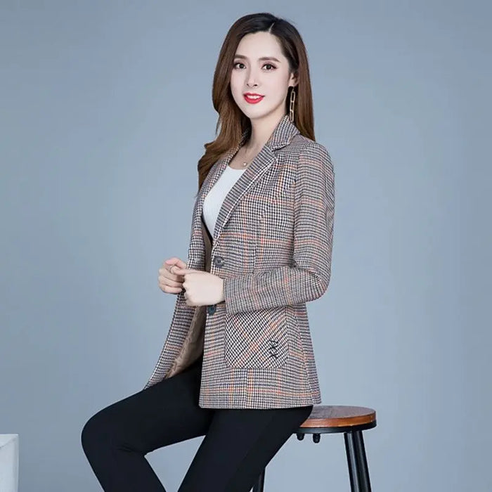 Ladies Casual Short Plaid Blazer