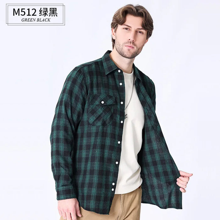 American Size Mens Shirt Long Sleeve Plaid Spring