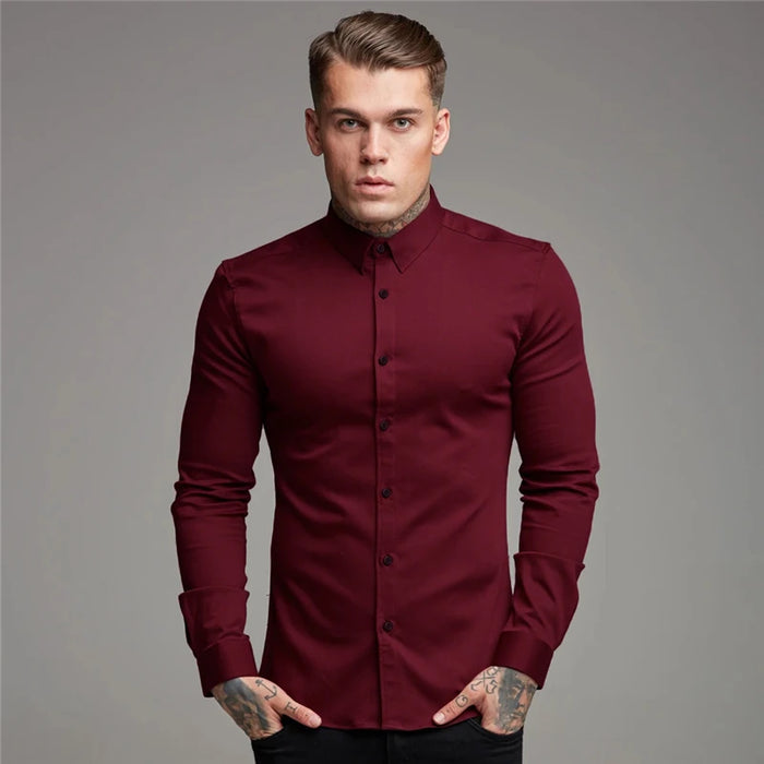 Autumn Fashion Long Sleeve Shirt Mens Spring Super Slim Fit